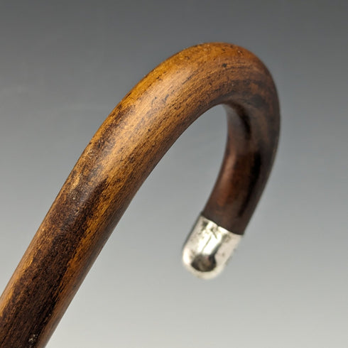 1919年 英国アンティーク 紳士用軽量ステッキ 純銀装飾 ブラウンシャフト 90cm